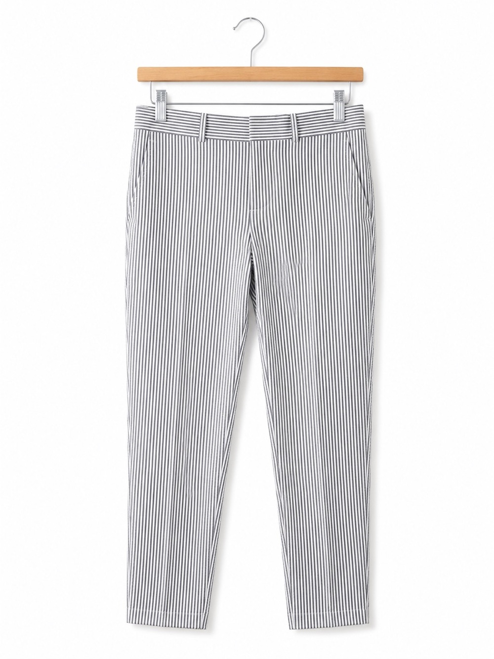 Banana Republic Gray White Seersucker Pinstripe Chino Pants Size 6 Ankle Crop